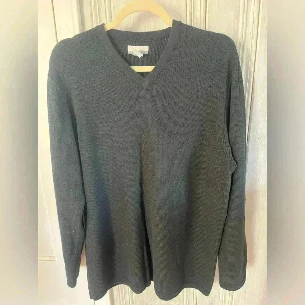 BREAKWATER Mens Black 100% Cotton Long Sleeve V-Neck Pullover Sweater Size L